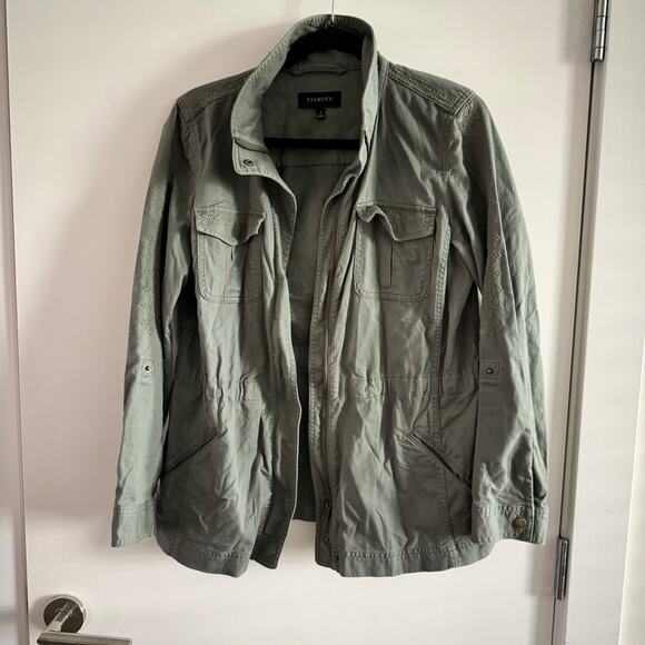 Talbots Jacket Green Collared Front Zip Pockets Embroidered Long Sleeve Sz S - Picture 4 of 8